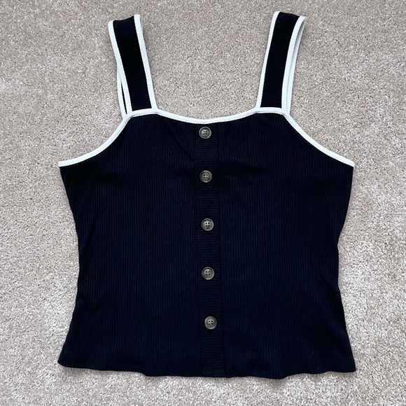 Who What Wear Tops - Who What Wear Black White Trim Tank Cropped Camisole Top